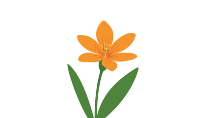 Fototapeta premium A vibrant orange flower with slender green leaves and a delicate stem, presented as a minimalist and colorful illustration on a clean white background.