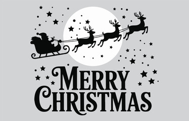 Merry Christmas typography silhouette background vector art and illustration.