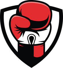 Boxing Glove Silhouette Shield Logo for Strength Training Club or Gym Vector