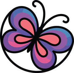 Butterfly Outline Colorful Design Round Shape Black Stroke Simple Element