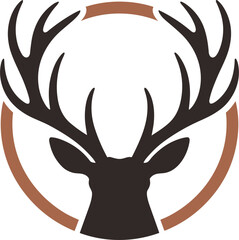 Deer Silhouette Antlers Circle Nature Wildlife Buck Emblem Minimalist Design
