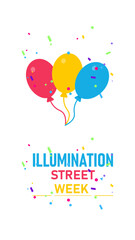Festive Poster and Banner Design Template for Illumination Street Week Featuring Bright Christmas Lights Glowing Houses Winter Night City Street Decoration Background for mobile responsive

