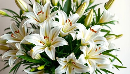 Obraz premium Elegant white lilies arranged in a lush bouquet, gift, details