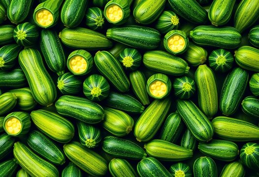 Endless repeating zucchini pattern, vibrant green hues, green, repeat