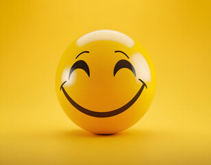 A bright yellow smiley face emoji with a happy expression on a vibrant yellow background.