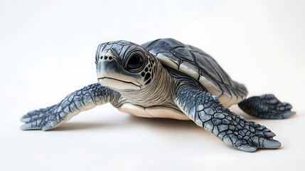 Detailed sea turtle with textured shell against white background