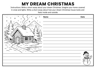 My Dream Christmas essay writing activity for grades 3&ndash;6! Includes creative writing prompts, paragraph practice, and festive ELA worksheets to inspire students&rsquo; imagination and holiday reflection.