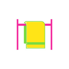 Yellow towel hangs neatly on a pink rack in a clean bathroom, suggesting freshness and hygiene for a spa or home setting.