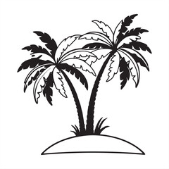 Obraz premium Two palm trees on an island silhouette