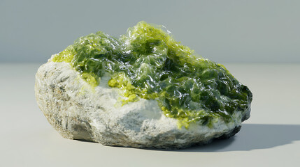 Detailed view of rock formation with green substance