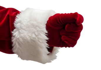 hand of Santa Claus isolated on transparent background for template advertising 