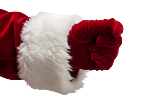 hand of Santa Claus isolated on transparent background for template advertising 