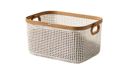 Rectangular white plastic storage basket isolated on transparent background