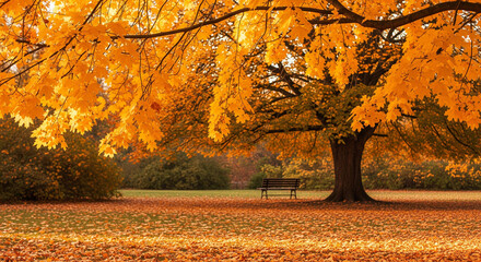 Colorful autumn park on sunny morning
