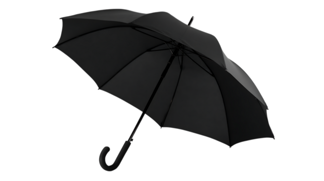 Black umbrella isolated on transparent background providing protection from the rain