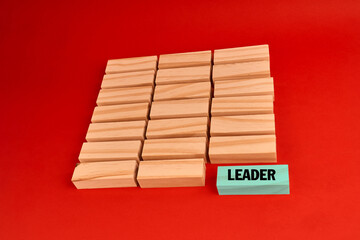 Group of blocks with a separate block labeled LEADER in front, symbolizing guidance and direction within a team.
