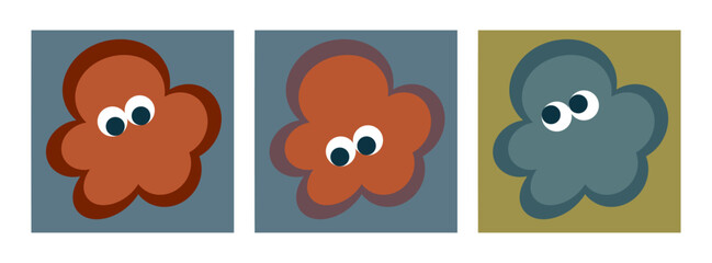 Cute blob character set with funny eyes – flat retro style illustration