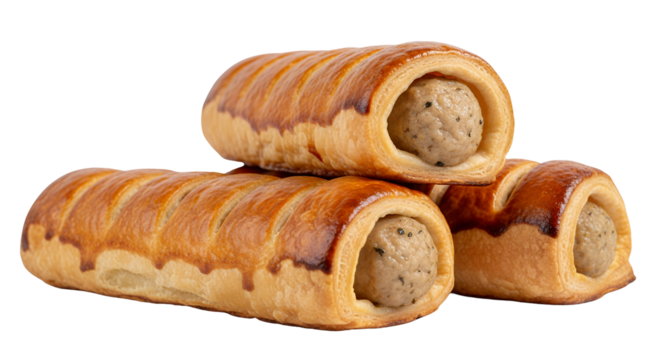 Fresh sweet baked rolls with chocolate, white background isolated