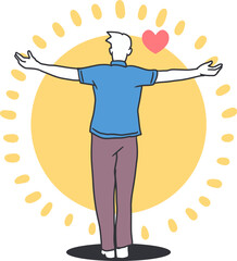 Freedom Pose Man Standing in Front of Bright Sun. Perfect for motivational posters, inspirational designs, worship themes, and happiness concepts. Symbolizing freedom, hope, positivity, and gratitude