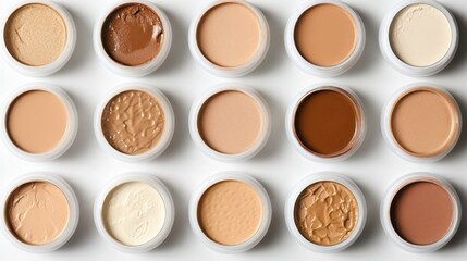 Fototapeta premium Foundation shades display, various tones, white background