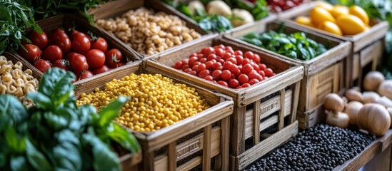 Obraz premium Fresh Produce Display in Wooden Crates