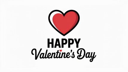 Happy valentine's day graphic with a red heart shape and black outline on a white background design