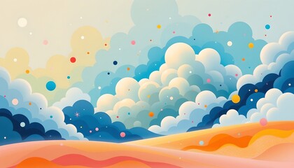 Fototapeta premium Abstract Watercolor Sky with Clouds and Circles