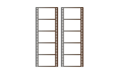 film strip isolated on white, Two strips of vintage 35mm film with empty frames arranged vertically isolated on white background