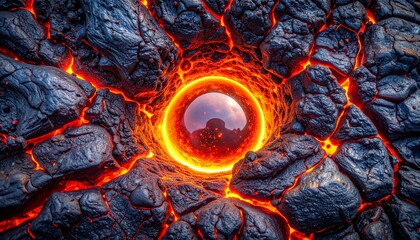 Fiery abstract art with glowing molten core, evoking energy, power, and the raw beauty of nature's forces, ideal for dramatic visuals.