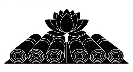 Yoga mats are arranged in a row with a lotus flower on top this image is perfect for yoga studios, wellness centers, and health blogs