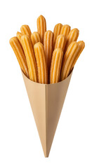 Delicious churros on a white background, a fresh salty potato snack