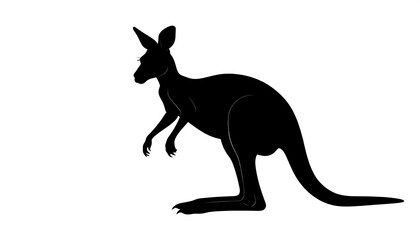 Simple black silhouette of a kangaroo against a stark white background