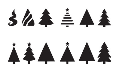 Obraz premium Diverse Christmas Tree Silhouettes and Icons Set