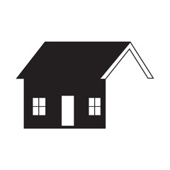 Black house icon, minimalist home symbol, simple residential building silhouette design for real estate, architecture, and construction themes