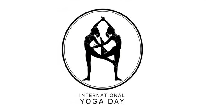 Silhouette illustration for international yoga day featuring two women in a challenging pose, perfect for promoting wellness and fitness events