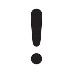 Black exclamation mark icon, bold punctuation symbol representing alert, attention, or warning in minimal vector design