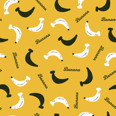 Joyful Banana Fruit Bright Yellow Seamless. Fun and lively design for kids, summer projects, tropical packaging, and cartoon fruit illustrations.