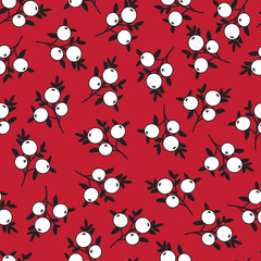 Red White Winter Berry Branch Abstract Pattern. Perfect for Christmas, winter holidays, textiles, gift wrap, and festive decoration.