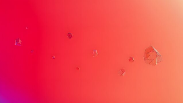 Abstract red background with floating geometric shapes and light reflections