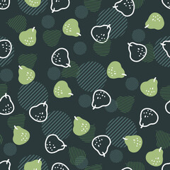 Abstract Green Pear Fruit and White Doodle Pattern. Perfect for summer design, food packaging, fabric prints, kitchen decor, and healthy lifestyle projects.