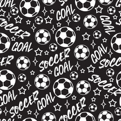 Black White Theme Soccer Ball and Goal Pattern. Perfect for apparel, sports-themed textiles, school supplies, football-inspired designs, etc. Fun pattern for soccer lovers and athletic projects.