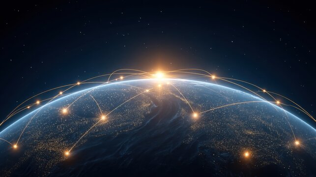 Illuminated Global Network Concept with Data Nodes and Connections Representing Digital Interconnectivity and Technological Advancement