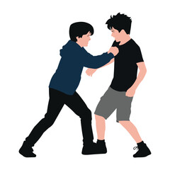 Two boys fighting vector illustration in color, energetic and dynamic scene showing strength and conflict, on white background.