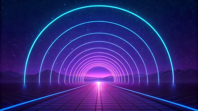 Retro Futuristic Neon Tunnel – Sci-Fi Synthwave Vaporwave Digital Background