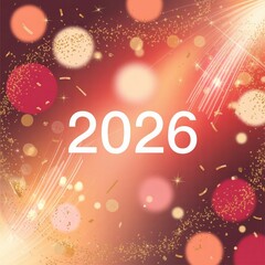 "2026 New Year Celebration Background with Sparkling Lights and Confetti – Festive Holiday Design in Red and Gold"