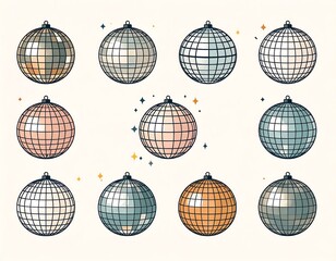 Twelve mirrored globes, each with a unique color, on a light background