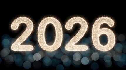 Sparkling Light Trails Forming Numbers In Night Air, Capturing 2026 With A Magical Glow, Perfect For Celebrations And Events, Bright Display