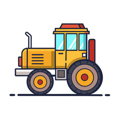 Stylized illustration of a yellow farm tractor with red accents on a white background