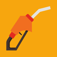 Stylized flat icon of a gas pump nozzle on a vibrant orange background