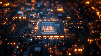 Circuit board with glowing processor (2)